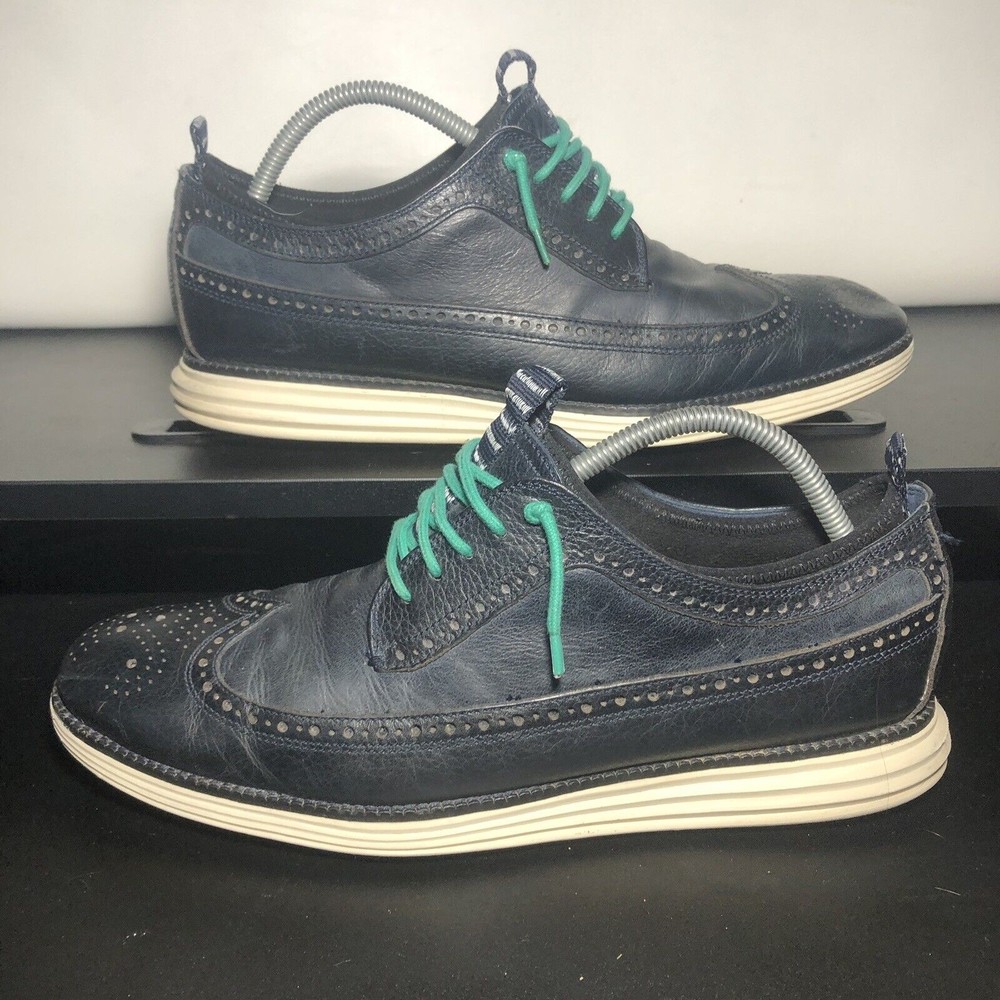 Cole Haan Grand Os Mens Size 11.5 Navy Leather Wingtip Derby Casual Dress Shoes